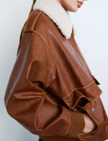 Mango Oversized Jacket With Borg Collar   Brown   L