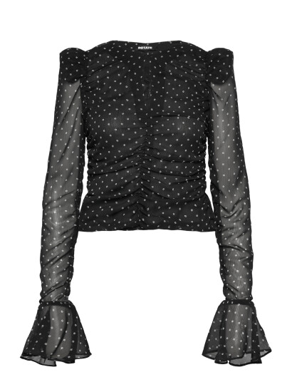 ROTATE Birger Christensen Chiffon Ruched Ls Top - Black - 34 ROTATE Birger Christensen Chiffon Ruched Ls Top - Black - 34