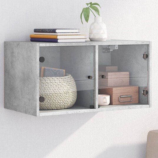  Sideskap med glassdører betonggrå 68,5x37x35 cm 8721012214538