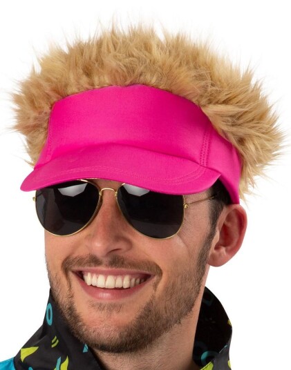 80s Rosa Solskjerm med Hår 80s Rosa Solskjerm med Hår