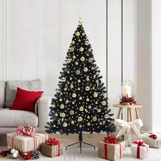 Kunstig Forhåndsopplyst Juletre med 300 LED Svart 180 cm PVC