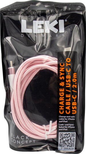 LEKI DENMARK BRAIDED PINK CABLE USB-C TO USB-C 2.0 M