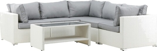 Venture Design Amazon sofagruppe Hvit med grå pute 3 hjørne, 2 midt & bord 110x60 cm Hvit