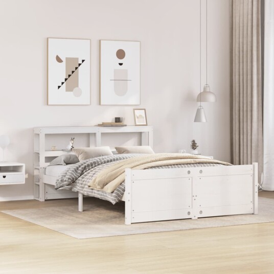 Sengeramme med hodegavl hvit 140x200 cm heltre furu 3306022