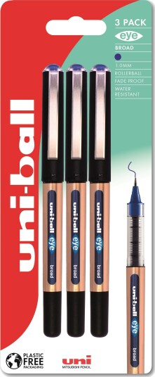 Uni-Ball Eye 150-Broad - 3 Stk Blå Rollerpenne Stregbredde 1,0Mm Broad
