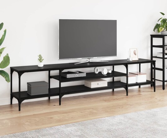 TV skap Svart Eik 201 x 35 x 45 cm Ingeniørtre og jern TV skap Svart Eik 201 x 35 x 45 cm Ingeniørtre og jern