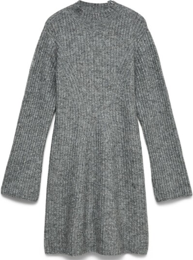 Vero Moda Awlina Ls High Neck Mini Knit Dress Grey M