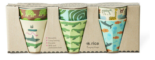 Rice Melamine Cups with Wildlife Print Mint Small