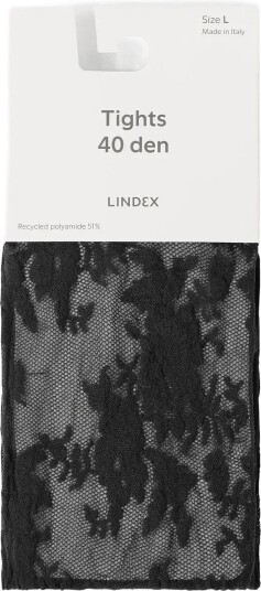 Lindex Tights In Lace 40 Denier BLACK XL