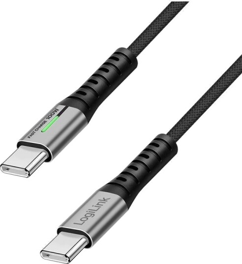 LogiLink USB 3.2 Gen2x2 Type-C cable C/M to C/M 20Gbps 100W 4K LED metal,black,1 m