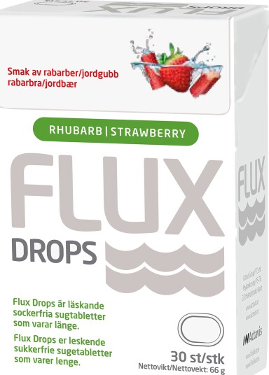 Flux Drops Sugetabletter Jordb/Rabarbra 30 stk. Flux Drops Sugetabletter Jordb/Rabarbra 30 stk.