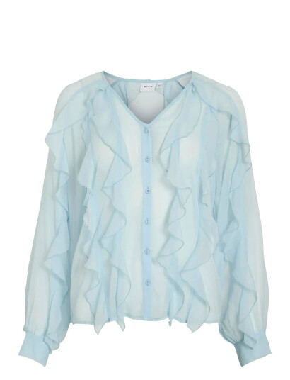 Vila Vimitalla V-Neck L/S Flounce Shirt - Blue - 42