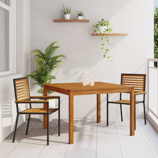 3-delt hagemøblement svart poly-rattan akasietre