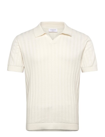 Lindbergh Knitted S/S V Neck Polo Cream S Lindbergh Knitted S/S V Neck Polo Cream S