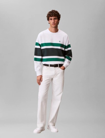 Calvin Klein Jeans Ls Premium Terry Block Stripe Cn White S