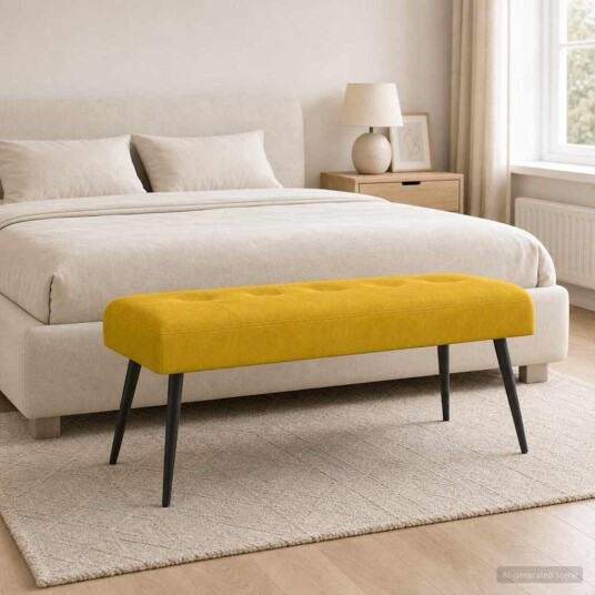 vidaXL Benk med knappheft Gul 110 x 40 x 46 cm Fløyel