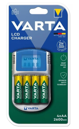 Varta Power Play LCD Batterilader for AA-batterier med 2600 mAh og 24 batterier inkludert Varta Power Play LCD Batterilader for AA-batterier med 2600 mAh og 24 batterier inkludert