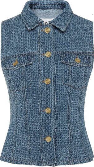 GANNI Fluffy Denim Fitted Top Blue 42
