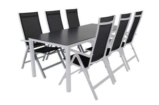 Brafab Rana spisegruppe Hvid/grå 6 posisjonstoler & bord 200x90 cm