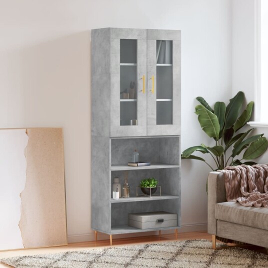 vidaXL Highboard betong grå 69,5x34x180 cm konstruert tre 8720845481391