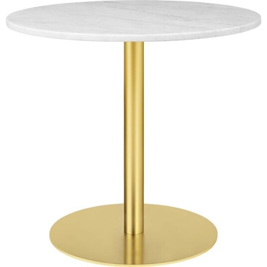 GUBI 1.0 Spisebord Rundt Ø80 cm med Base og Hvit Carrara Marmorplate