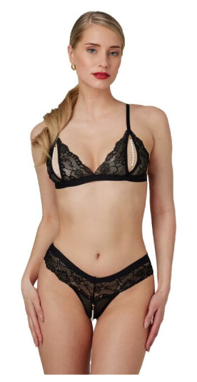 Open Bra Set with Pearls and Lace S/M