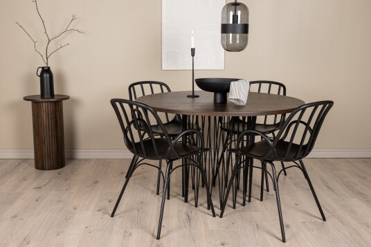 Venture Home Stone Spisegruppe 120 cm Rund med 4 Dyrön Stoler Sort