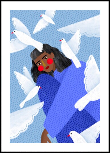 Peaceful Woman and Doves Plakat / 100x150