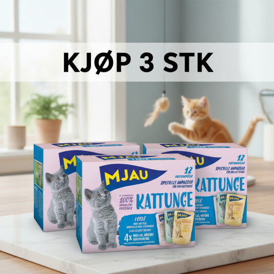 Mjau Kitten Pouch Våtfôr Laks Kylling & Storfe 12x85g Mjau Kitten Pouch Våtfôr Laks Kylling & Storfe 12x85g