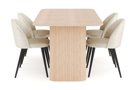 Other Brand Kopparbo Spisegruppe 160 220 cm Forlengbar med 4 Valeri Fløyelsstoler Whitewash