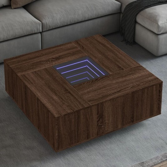 vidaXL Salongbord med Infinity LED brun eik 100x100x40 cm