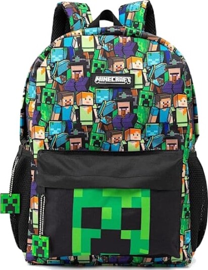 Minecraft-kompatibel Ryggsekk For Gutter | Svart Barnehageryggsekk | Grønn Creeper Zombie Skjelett Enderman Og Hulespindel!