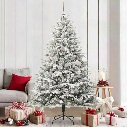 Kunstig forhåndsbelyst juletre med kule sett grønn 210 cm Kunstig forhåndsbelyst juletre med kule sett grønn 210 cm