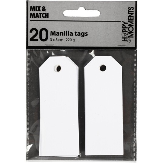 Creativ Company | Manilamerkelapper 3 x 8 cm. Hvit 20 stk