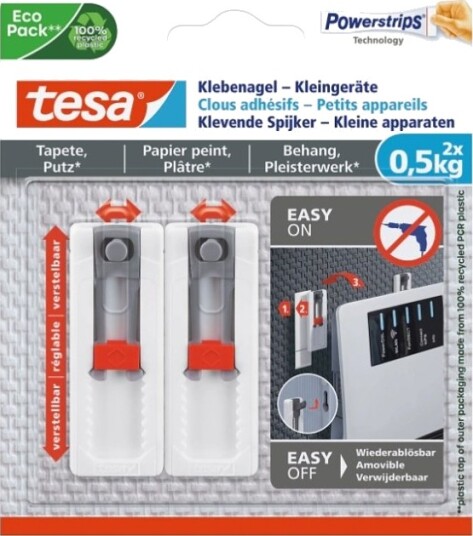 Tesa 77782 Innendørs Redskapskrok Rød Hvit Limstrimmel 0,5 Kg Gips
