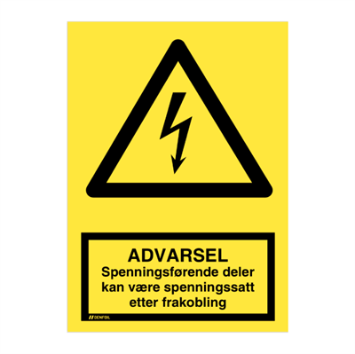 Jo Safety Advarsel Spenningsførende deler.. Selvklebende vinyl A7 Solcelleskilt 6307082VA7