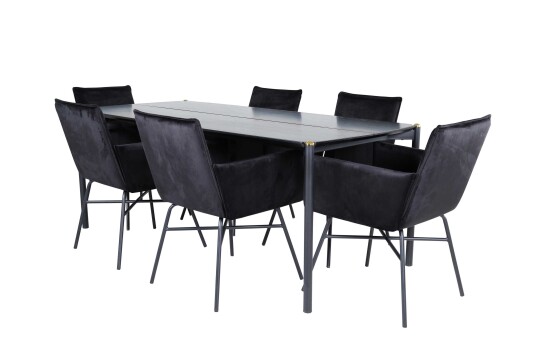 Venture Design Pelle & Petra spisegruppe Svart/svart 6 stoler & bord 190 x 90 cm