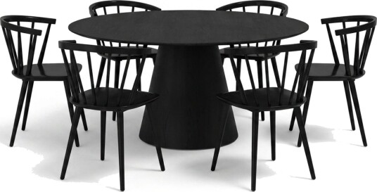 Siena Spisegruppe rund 150 cm Svart med 6 Tyrö spisestoler Svart