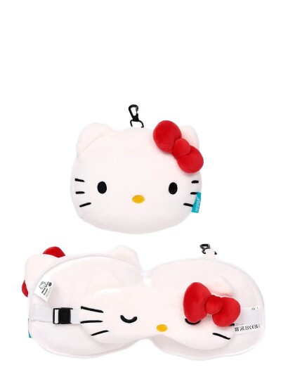 Puckator Relaxeazzz Hello Kitty Plush Travel Pillow & Eye Mask   White   ONE SIZE