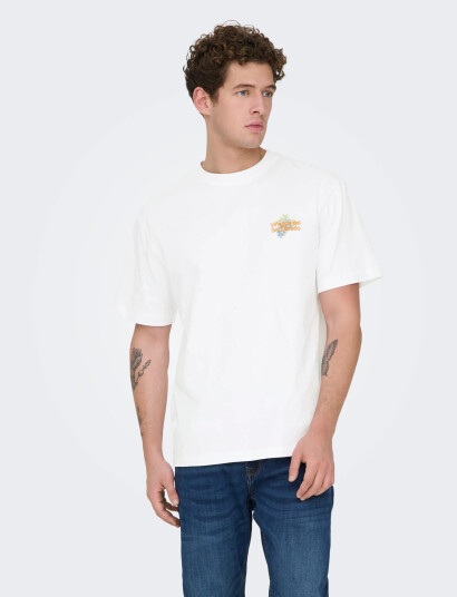 ONLY & SONS Onsfred Life Rlx Ss Print Tee Noos   White   M