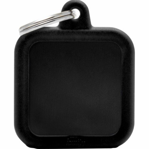 Myfamily Hushtag Firkant Id Tag-Aluminium Med Plast Kant Sort