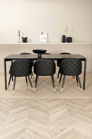 Venture Home   Spisegruppe Pelle med 6 stk. spisestoler Velvet   Svart