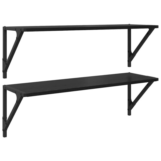 Vegghyller 2 pcs Svart Eik 80 x 25 x 25,5 cm Konstruert tre Vegghyller 2 pcs Svart Eik 80 x 25 x 25,5 cm Konstruert tre