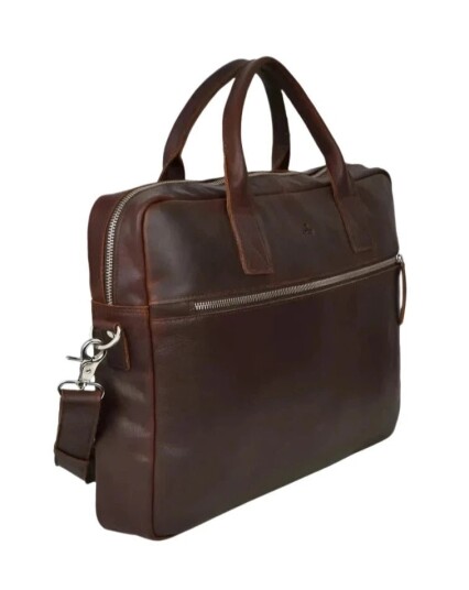 Adax Prato Tobias Skinn Pc veske 15,6" Mørkebrun