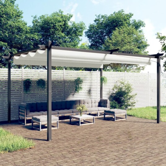 vidaXL Paviljong med uttrekkbart tak 4x3 m kremhvit