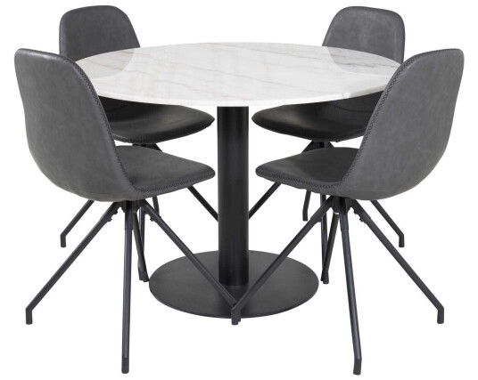 Venture Design Estelle & Polar spisegruppe Hvit/svart 4 st stoler & bord 106 cm