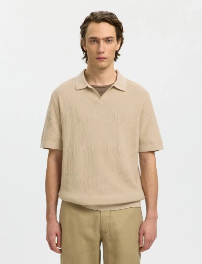 Selected Slhmattis Ss Linen Blend Struc Polo Noos   Beige   XXL