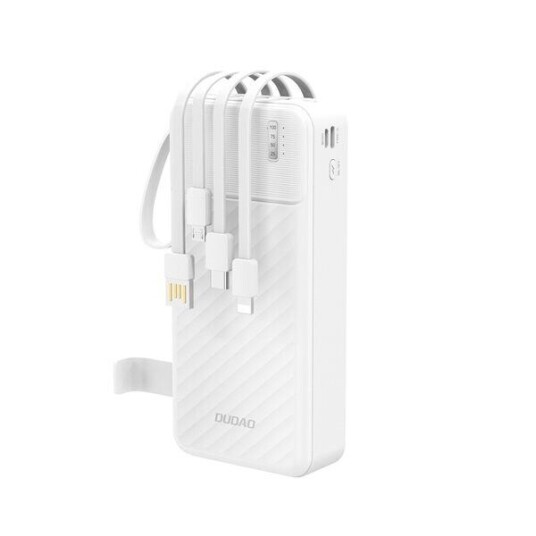 Dudao K11 Pro 20000mAh Powerbank med Innebygde Kabler - Hvit