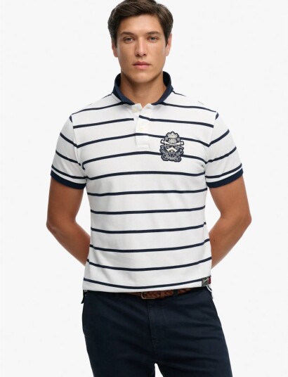 Superdry Crest Stripe Polo   White   XXL
