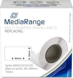 Mediarange   Papir   Permanet Adhesiv   Svart På Hvitt   28 X 89 Mm 130 EtikettEr 1 RullEr X 130 Boks   Merkelapper Alternativ For: Dymo 99010 Dymo S0722370   For Dymo Labelwriter